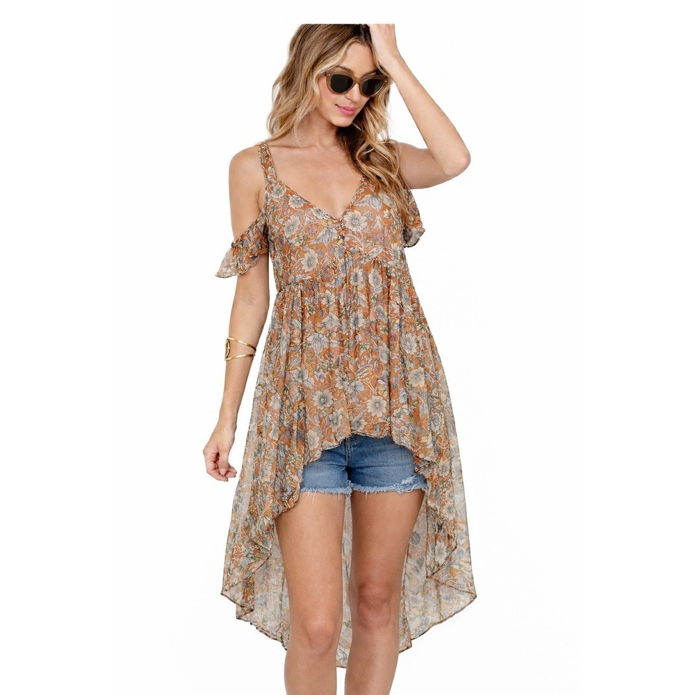 VTG Y2K Sheer High Low Top Flowy Fairy Grunge‎ Festival Boho Romantic Sz S